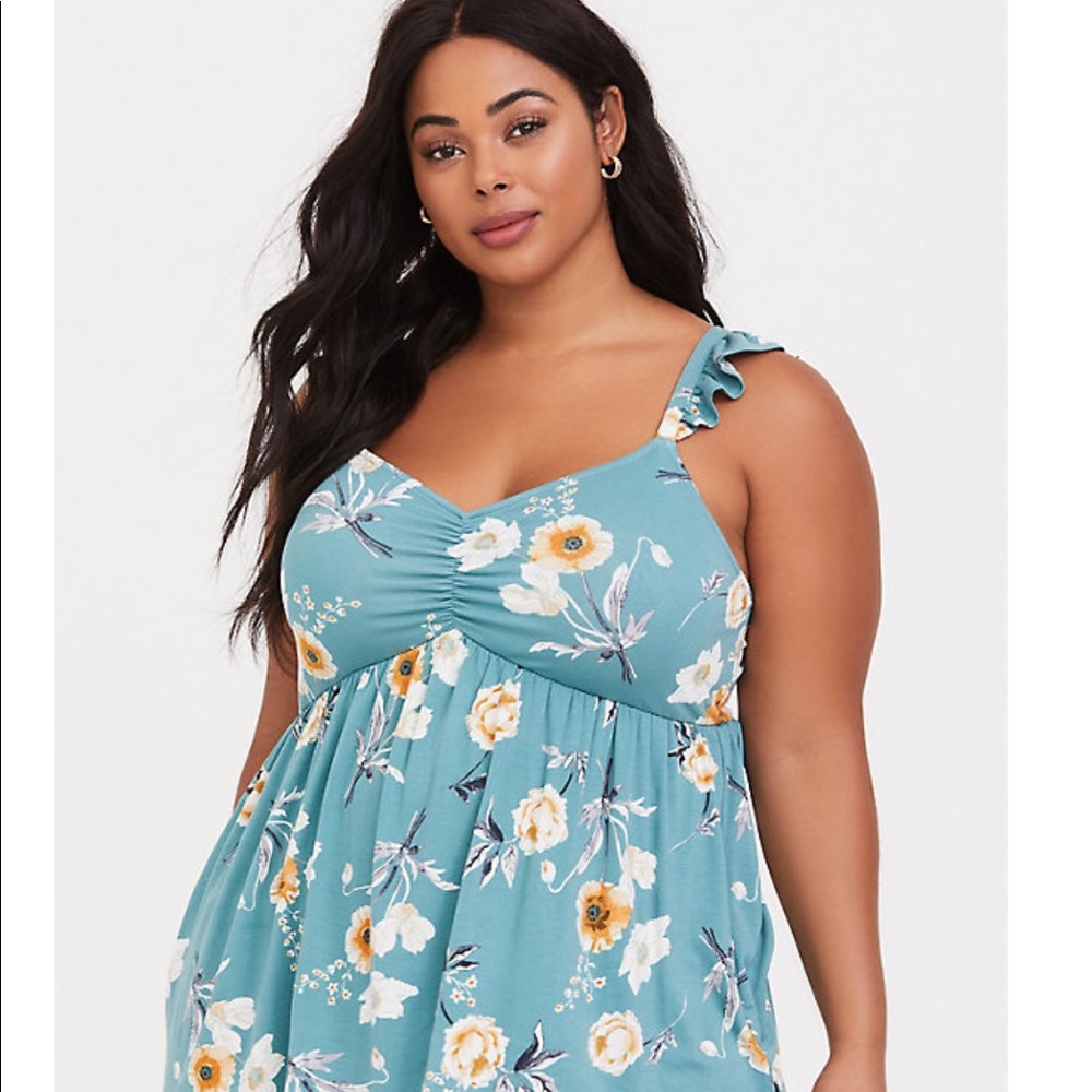 Torrid Mint Green/Floral Babydoll Tank Size 3